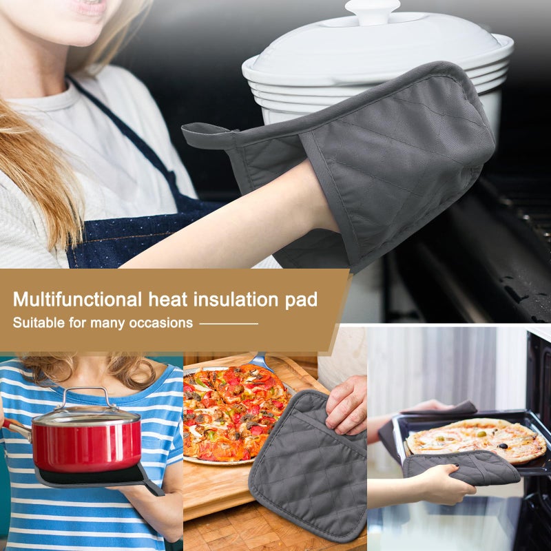 YEKOO 2 PCS Gray Pot Holders Sets for Kitchen Heat Resistant Oven Hot Pads with Pockets Non Slip Soft Grip Potholders for Baking Cooking 8"x8.5" - Image 4